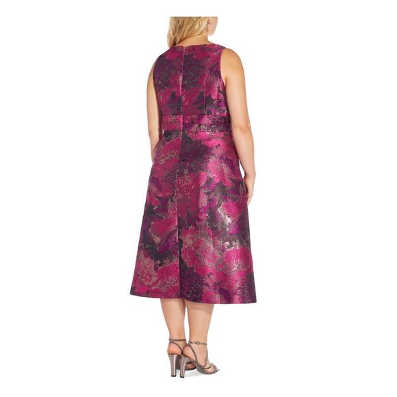 ADRIANNA PAPELL Womens Burgundy Sleeveless Fit + Flare Dress Plus 18W - Picture 2 of 2